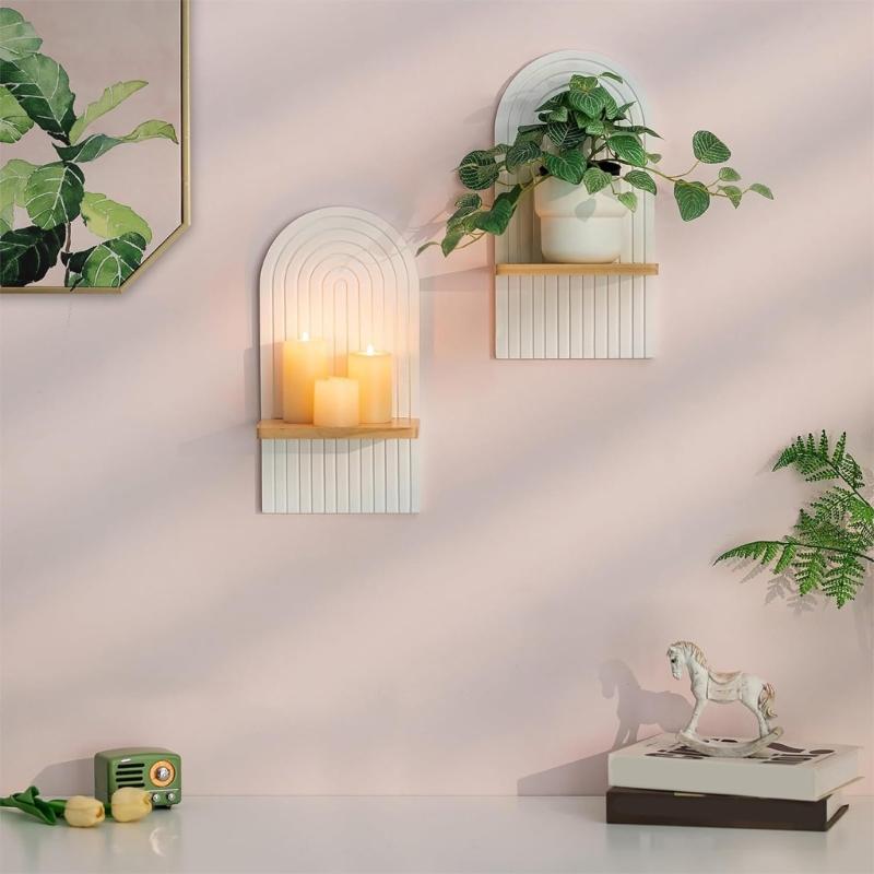 Minimalists White Wood Shelf for Modern Home Decors, Wood Floating Shelf Multipurpose Plant and Candle Display,