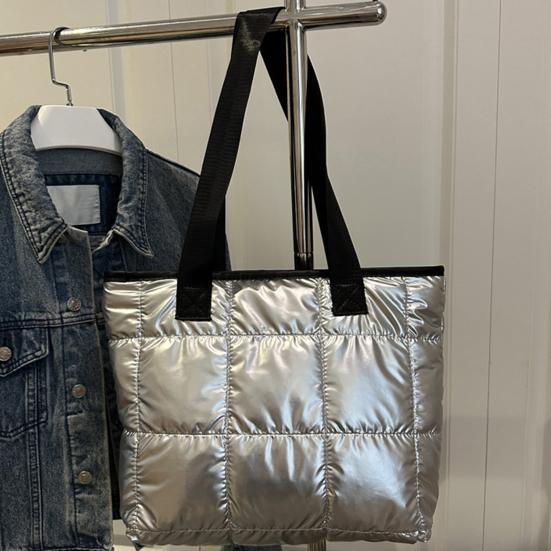 Сумка-тоут женская стеганая на плечо глянцевая пухлая сумочка легкая застежка-молния кошелек для работы путешествий спортзала шопинга