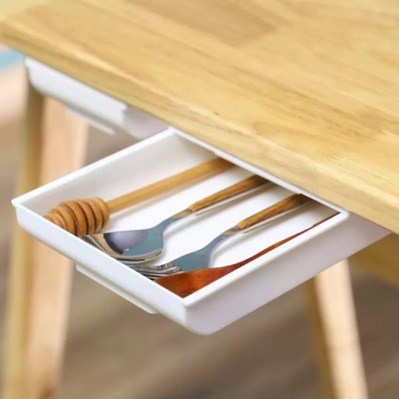 Under Desk Storage Box Invisible Self-Adhesive Type Tray Hidden Table Under Storage Drawers for Pencil Makeup Pen Stationery Box