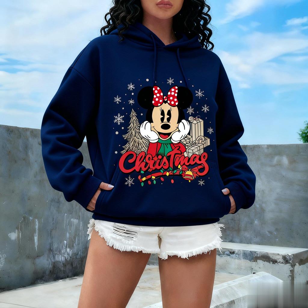 Винтажное худи оверсайз с Микки Маусом на Рождество для женщин и мужчин, смешной мультяшный пуловер с принтом, модные топы на весну и осень