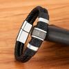 Woven Leather Rope Wrapping Special Style Classic Stainless Steel Men's Leather Bracelet Double-layer Design