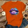 Lips Printed T-Shirts For Women Summer Tee Shirt Femme Casual Short Sleeve Round Neck Tops T-Shirts