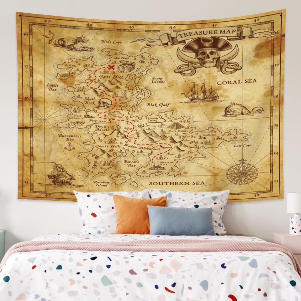 Пиратская тематика Скелет Гобелен Настенный Гобелен Карта Сокровищ Украшение Искусство для Спальни Гостиной Общежития Домашний Декор