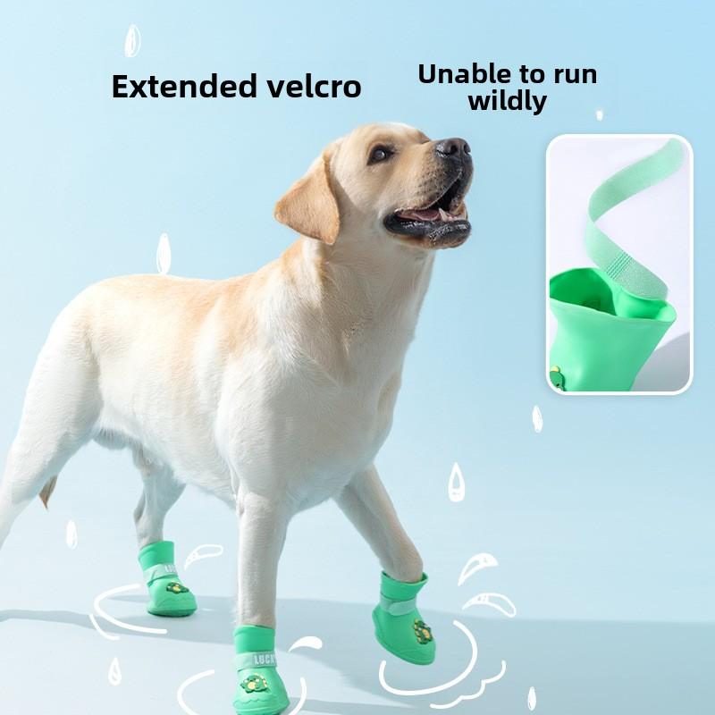 Собака Большая собака Золотистый ретривер Большая собака Мультфильм Силиконовые дождевики Нескользящие, износостойкие и водонепроницаемые туфли для домашних собак для выхода под дождь