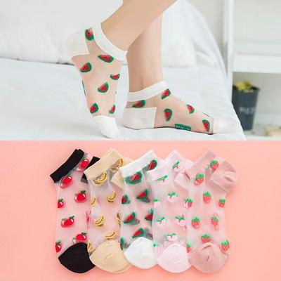 5 пар летних носков Harajuku Banana Lace Mesh Sock для женщин, прозрачные эластичные носки для девочек, мягкие женские цвета случайного выбора 2024