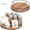 9-Inch Wooden Lazy Susan Turntable with Steel Sides 360 Degree Rotating Cabinet Pantry Kitchen Countertop Refrigerator Cupboard Dining Table Organizer