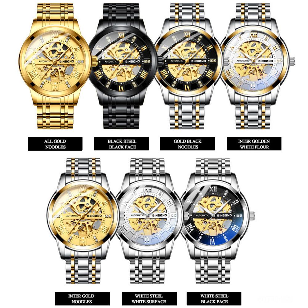 Автоматические механические мужские часы-скелетоны из полой нержавеющей стали с подсветкой, водонепроницаемые наручные часы Relogio Masculino