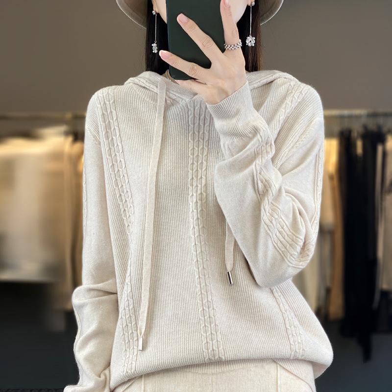 INDFS Женская мода повседневная осень-зима однотонный принт длинный рукав с капюшоном свитера