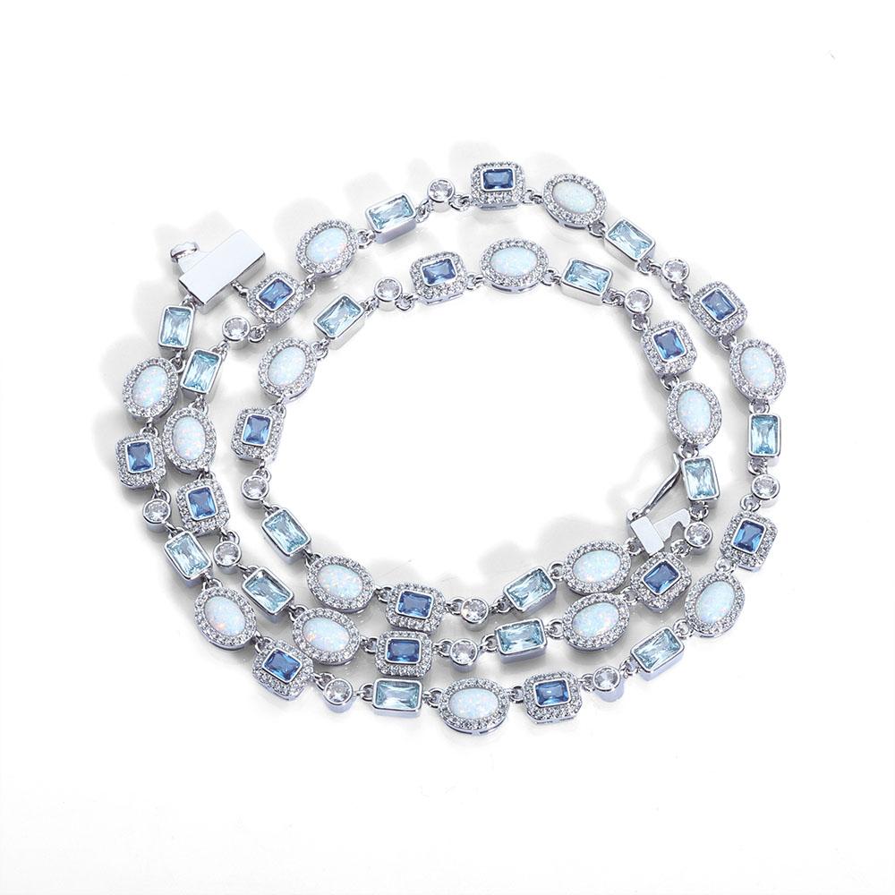 Хип-хоп мода 6 мм красочное геометрическое ожерелье из драгоценных камней изысканное опаловое ожерелье с кубическим цирконием для мужчин и женщин