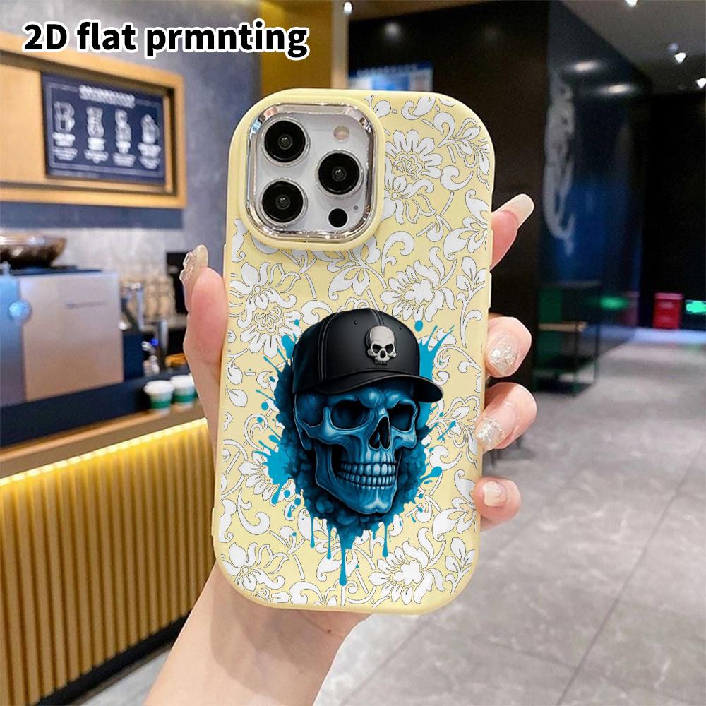 Phone Case: 2D flat design suitable for iPhone 18, 17, 16, 15, 14, 13 Pro protective case, couple style, skull baseball cap, Christmas and Halloween g
