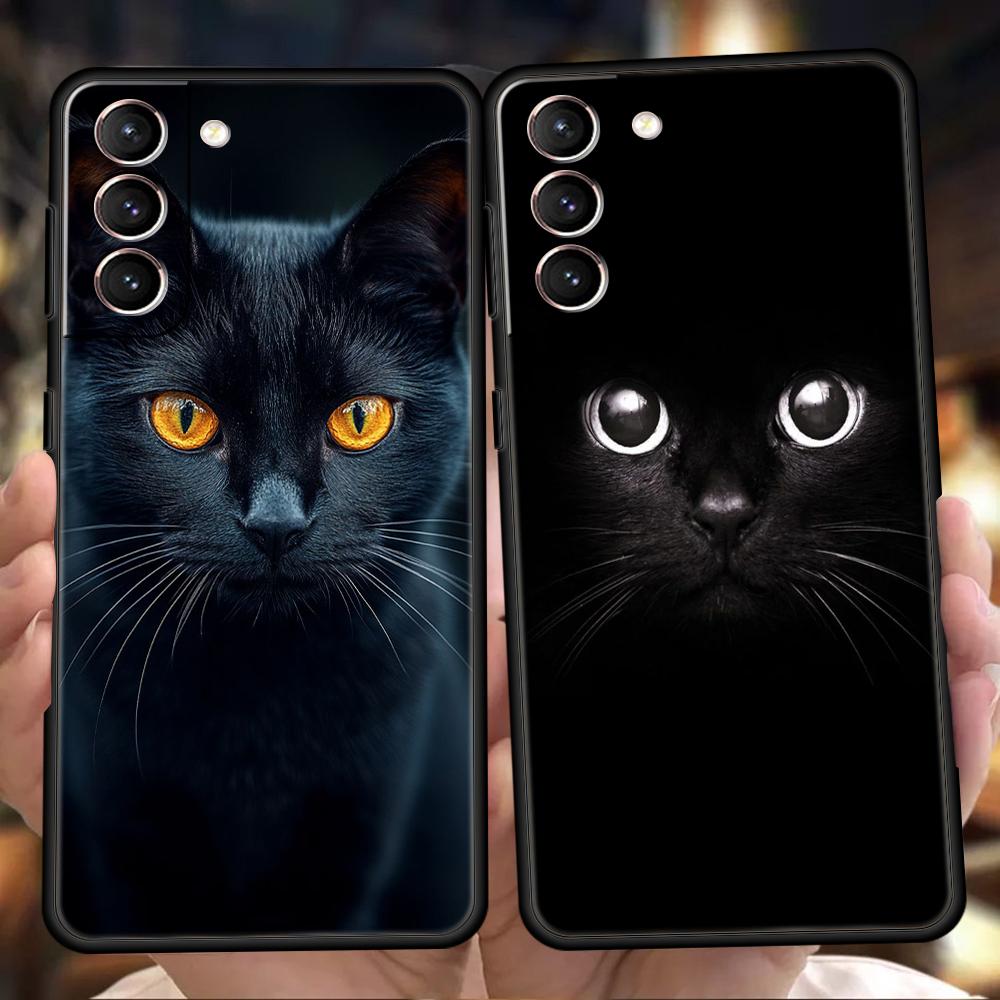 Черный кот Чехол для телефона для Samsung Galaxy S25 S24 S23 S22 Ultra S20 S21 FE 5G S10 S9 Plus S10E Мягкий ТПУ Чехол