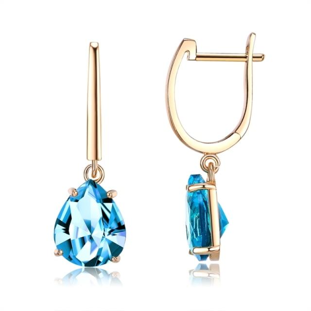 Luxurious Champagne Gold Tone Blue Women Cubic Zircon Stud Earrings Female Giveaway Present Trendy Stylish Engagement Earrings Fine Jewelry