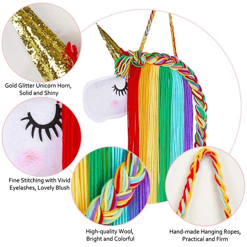 INS Unicorn Head Wall Decoration Rainbow Macrame Unicorn Children Hairclip Hair Storage with Wall-Mounted Home Decor Dropship