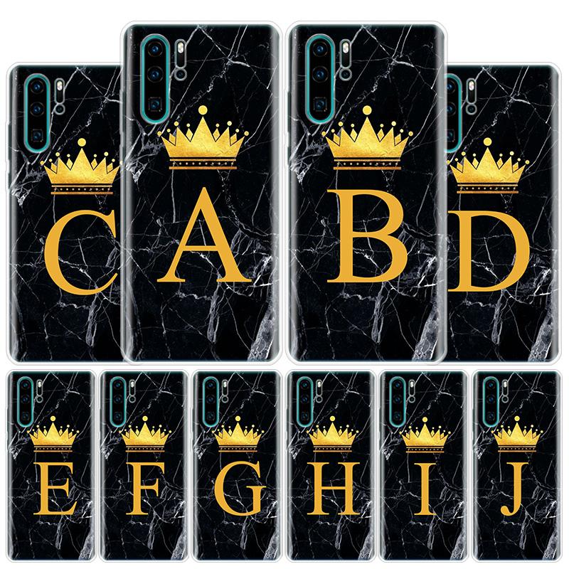 Letter Alphabet Crown A-J Cover Phone Case For Huawei Y5 Y6 Y7 Y9S P Smart Z 2019 Honor 10 Lite 9 20 9X 8S 8X 8A Pro 7A 7X Coque