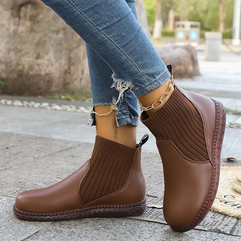 Модные балетки Женские ботильоны Повседневные Уютные для ходьбы Кожаная обувь Женская 2024 Зима Новый бренд Элегантное платье Модные Челси Ботас Мухер