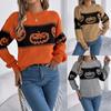 Autumn Winter Halloween Pumpkin Print Pullovers Sweaters Women Long Sleeve Casual Woman Sweater Elegant Round Neck Loose Warm Ladies Knit Jumper 25366
