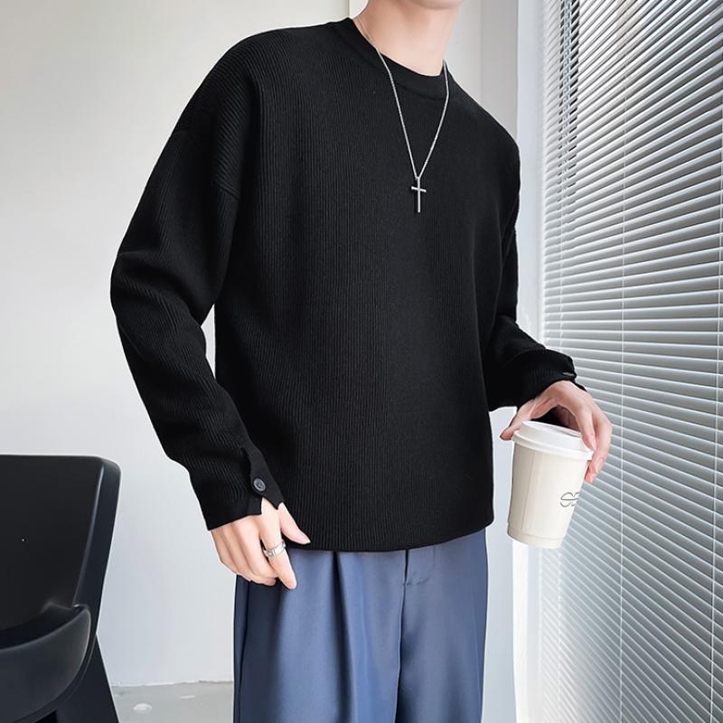 Осенне-зимний однотонный свитер с круглым вырезом, мужская корейская версия, универсальный, свободный белый пуловер, базовый слой с длинными рукавами