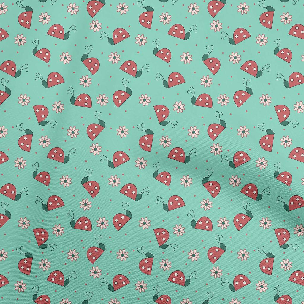 oneOone Cotton Poplin Light Blue Fabric Bird Ladybird  Quilting Supplies Print Sewing Fabric By The Yard 42 Inch