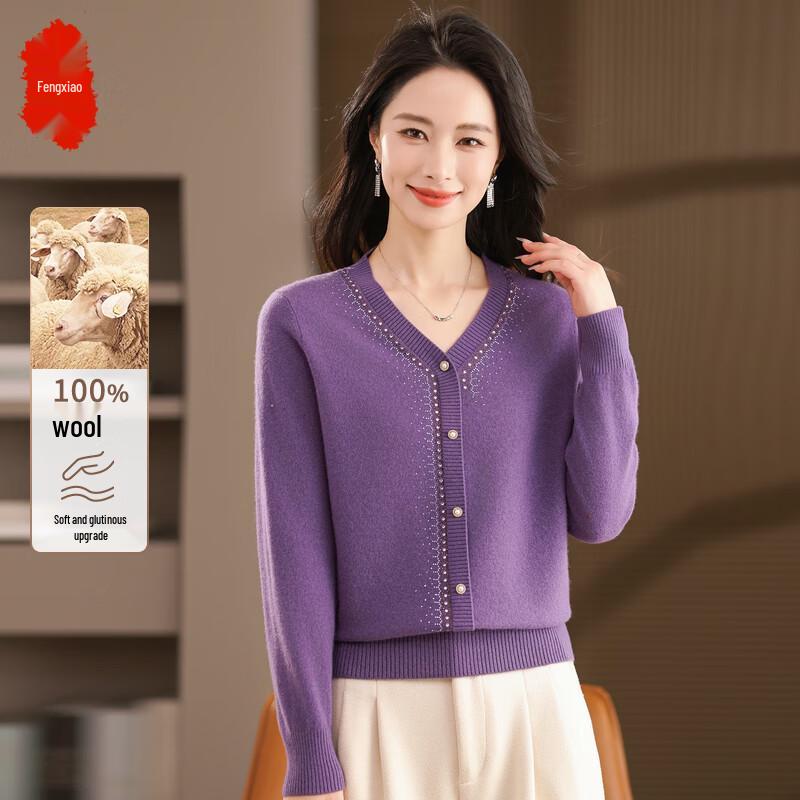 Women's 100% Wool V-neck Cardigan Sweater
