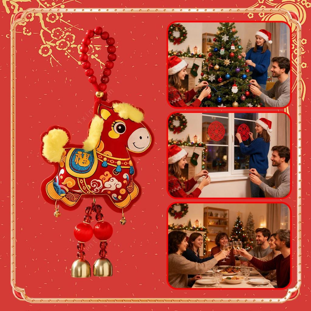 Horse Decorations Good Fortune Ornament with Bell Pendant Embroidery 2026 Chinese New Year Door Decorations for Wealth Success