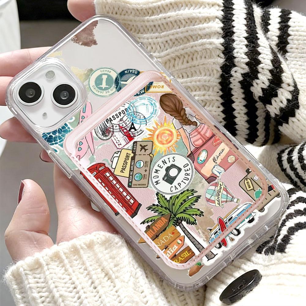 Fashion Tourism Label For Magsafe wallet Magnetic Card holder Phone Case For iPhone 16 13 16 15 12 14 17 Pro Max 16E Plus Cover