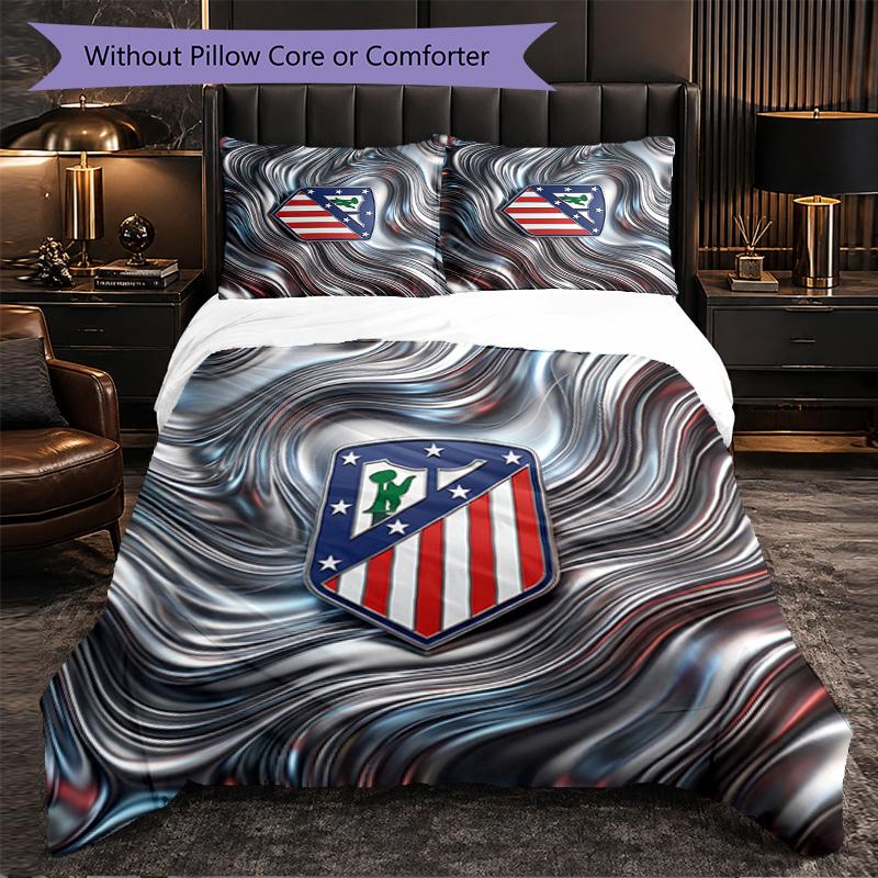 Atletico Madrid Pattern 3 Pieces Bedding Set Soft Microfiber Duvet Cover with Pillow Cases for Bedroom