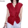 Women V-Neck Solid Color Casual Sleeveless Blouse