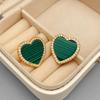 Серьги-пусеты в виде сердца из ретро-малахита с бриллиантами - Изысканный дизайн и уникальный стиль