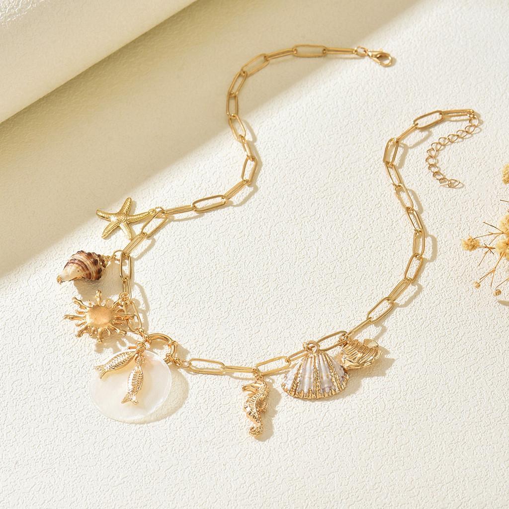 Ожерелье с кулоном-ракушкой с геометрическим дизайном для пляжной моды