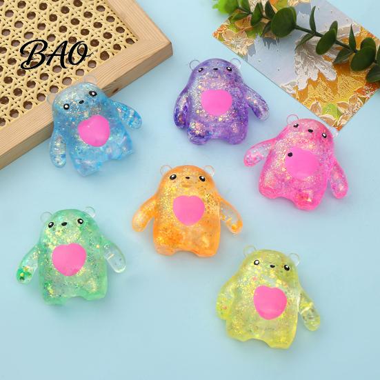 Pinch And Decompress Toy Slow Rebound Toy, Soft Silicone Stress Relief Squeeze Odorless Pink for Kids Heart Bear with Aurora Glitter, Portable