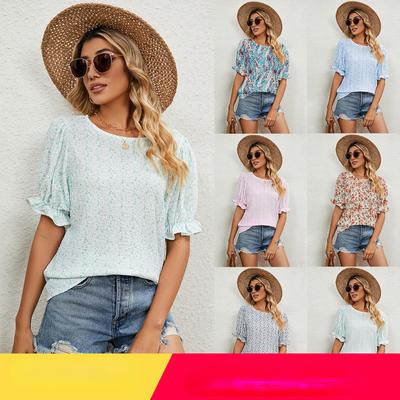 Летний женский топ с цветочным принтом 2023, свободная футболка-пуловер с круглым вырезом и круглым вырезом