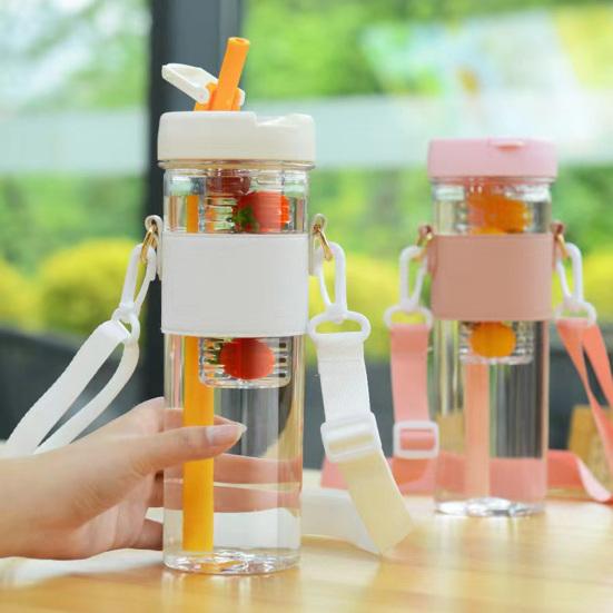 Water Bottle with Straw Food Grade Shatter-Proof Leak Resistant Wide Mouth Water Tumbler Fruit Infuser Water Bottle