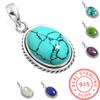 925 Sterling Silver Pendant Women Gemstone Handmade Jewelry New Year Gift Blue Green Purple Copper Turquoise Pearl Lapis Mother Of Pearl Solitaire