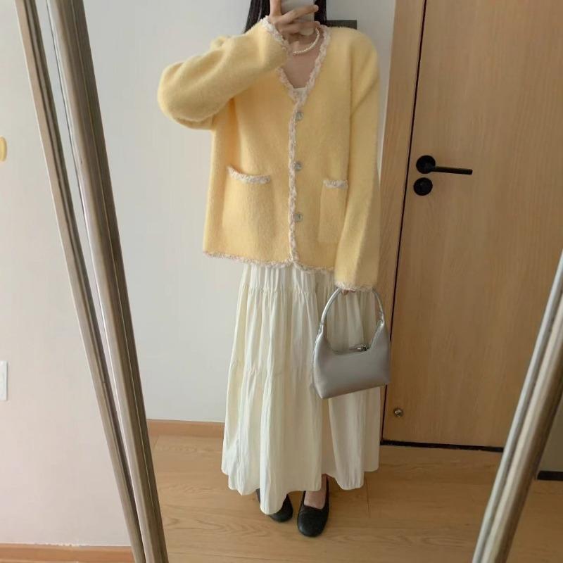 Вязаный кардиган из искусственного норкового бархата, новый осенне-зимний, с V-образным вырезом, темпераментный, свободный свитер-жакет для женщин