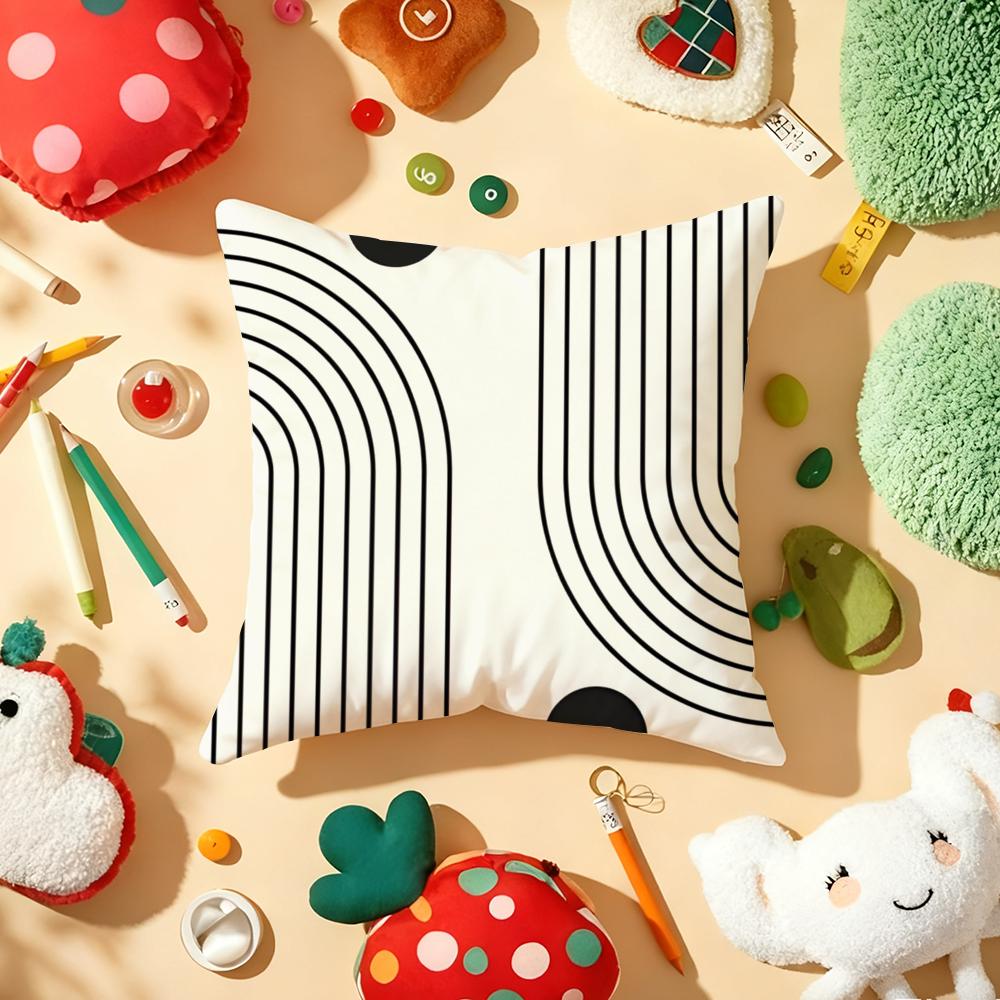 BBauhaus Trendy Lines Half Circle Cushion Cover Plush Fabric Soft DoubleSided Printed Sofa Warm Winter Home Gift Pillow Cover