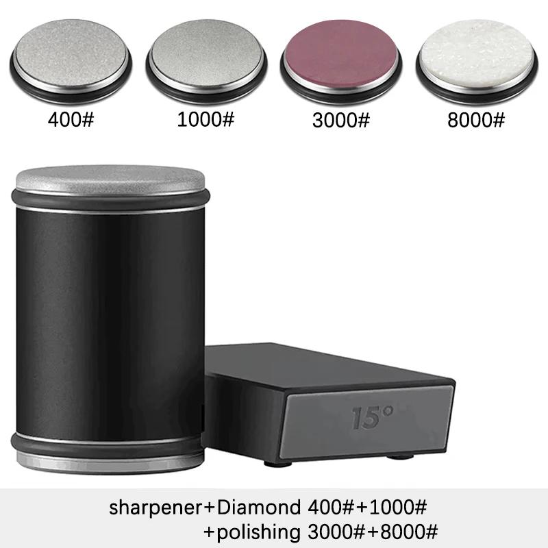 Точилка для ножей с вращающимся лезвием, магнитный держатель для ножей, набор алмазных точильных камней с углом заточки 15 и 20 градусов, кухонный аксессуар