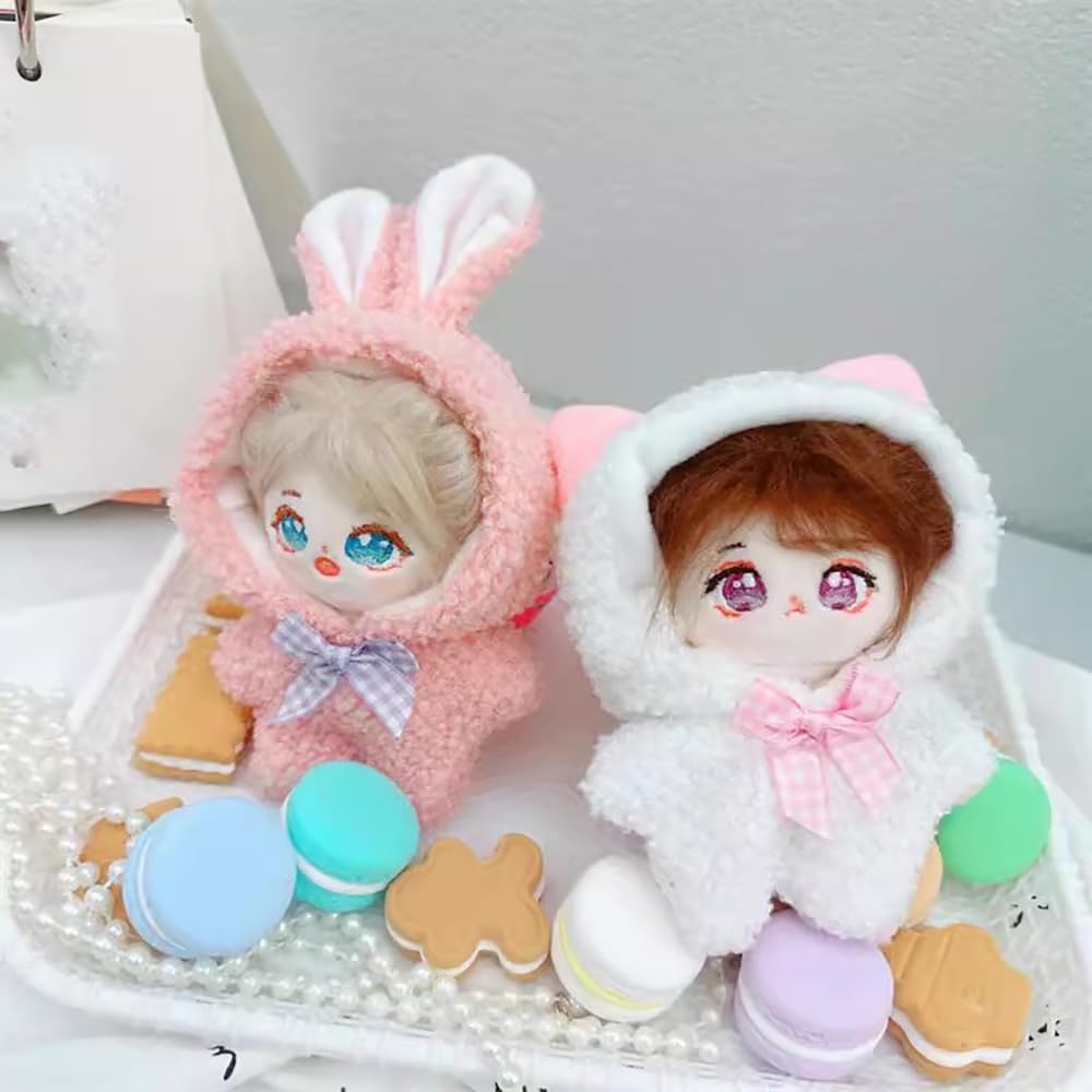 Niannyyhouse 10cm Plush Clothes Coveralls Dinosaur Rabbit Bear Moose Pajamas Cotton Doll Accessories Dress-Up (White)
