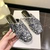 Fashion Fashion Square Head Sequin Cloth Slippers Spring New Bao Head Deep Mouth Soft Sole Anti-slip Wear-resistant Flat Shoes