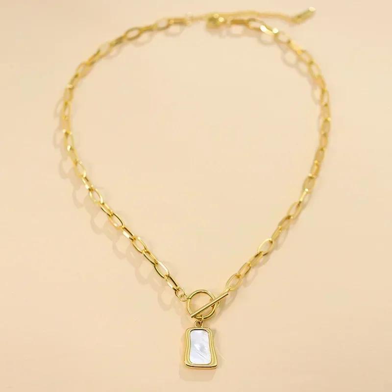 Геометрическое трапециевидное ожерелье-подвеска из искусственного жемчуга, имитирующего устрицу, для женщин, цепочка с застежкой-крючком, ювелирные подарки