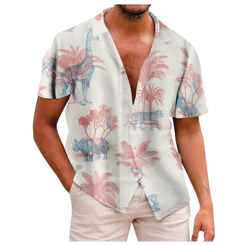 Новая летняя мужская облегающая рубашка с принтом, большая модная повседневная мужская рубашка с коротким рукавом