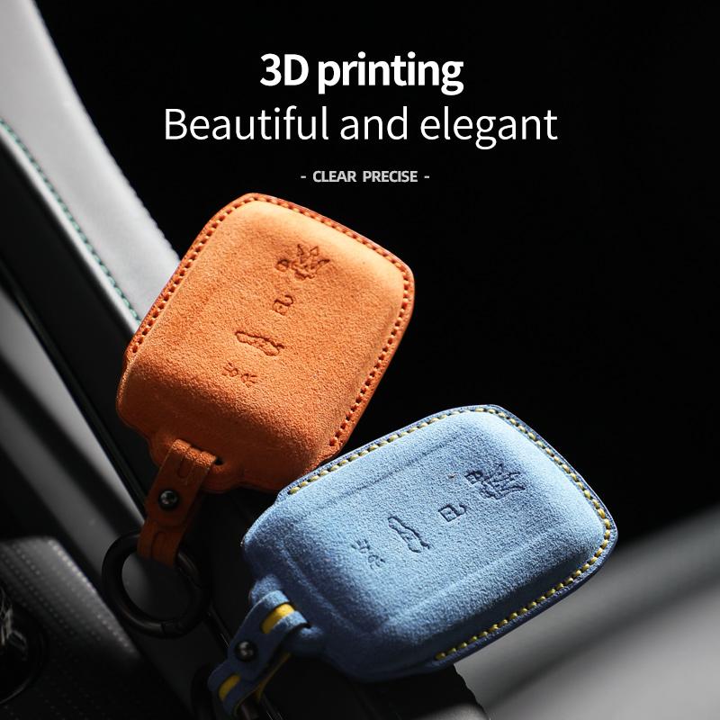 Suede Car Key Case Cover Fob for Maserati 2023 Grecale Levante GT 4 Buttons Keyless Protector Shell Keychain Accessories