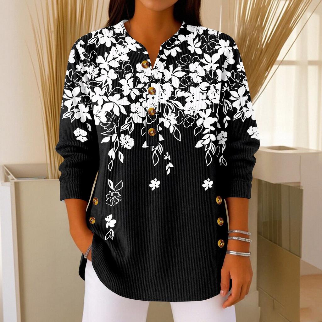 Женский модный пуловер с длинными рукавами и рождественским принтом, с воротником на пуговицах