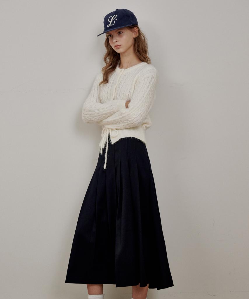 Rosiro Midi Pleated Skirt Navy