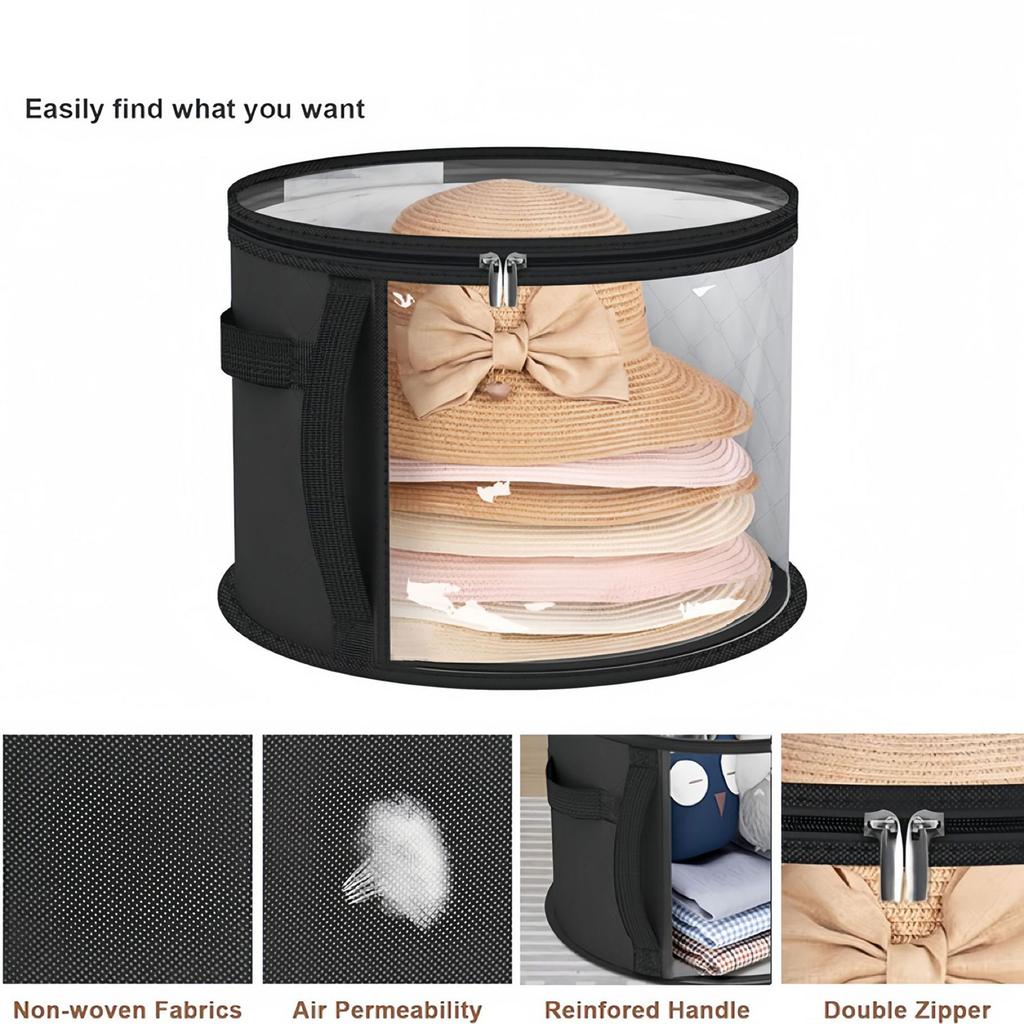 Hat Storage Bag for Efficient Organization Convenient Foldable Round Brim Caps Organizer with Handle and Clear Window