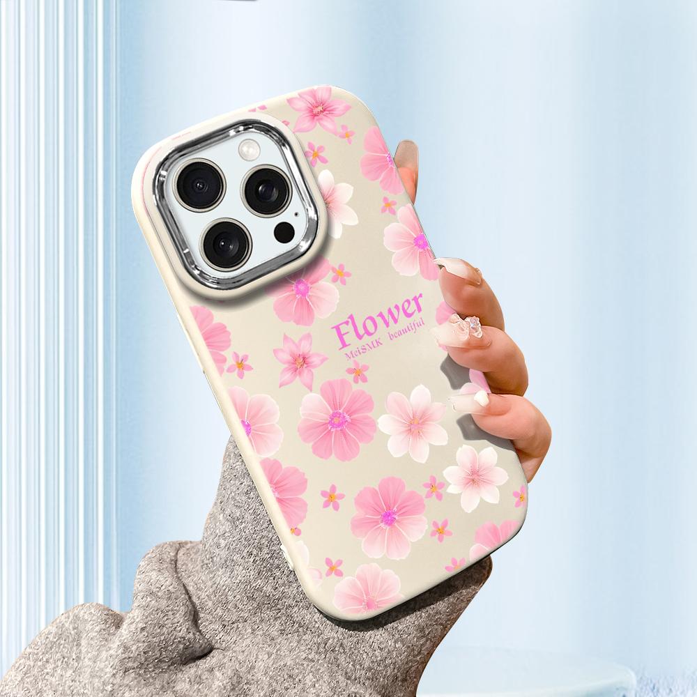 For Samsung A16 A15 A14 A13 S24 S23 Redmi 13C Note 13 12 11 Pro iPhone 16 15 Beautiful Flowers Pattern Silver Edge Lens Soft Silicone Phone Case