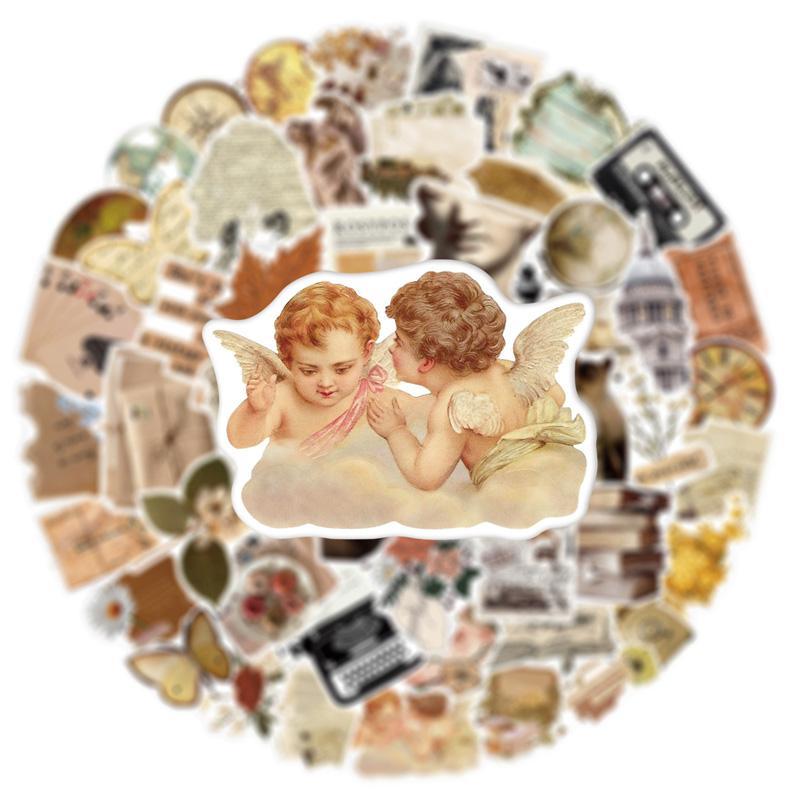 50pcs Retro Art Pattern Graffiti Stickers Loaded Fresh Small  Wind Girl Net Red Graffiti Waterproof Sunscreen Car Luggage Sticker