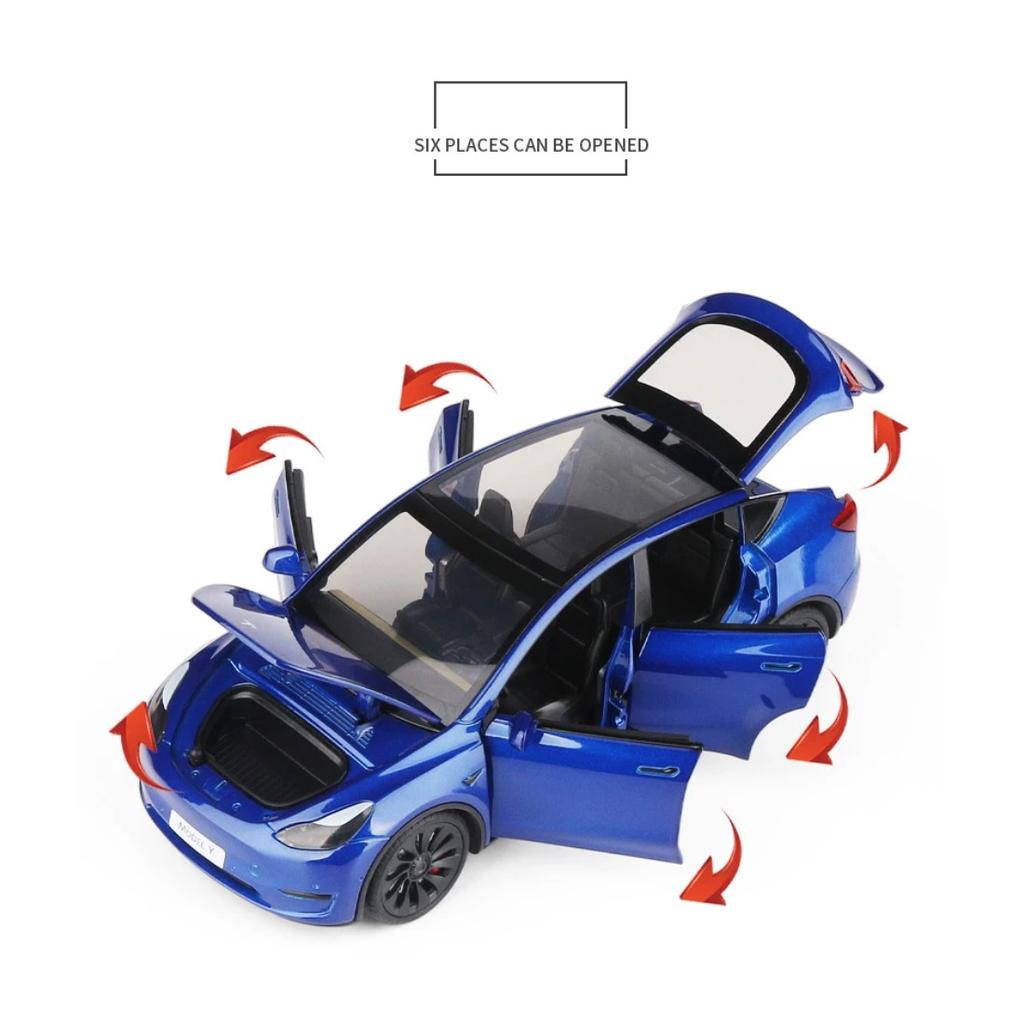 1/24 Tesla Model Y с зарядным устройством, литая игрушечная модель автомобиля со звуком и светом, детский коллекционный подарок