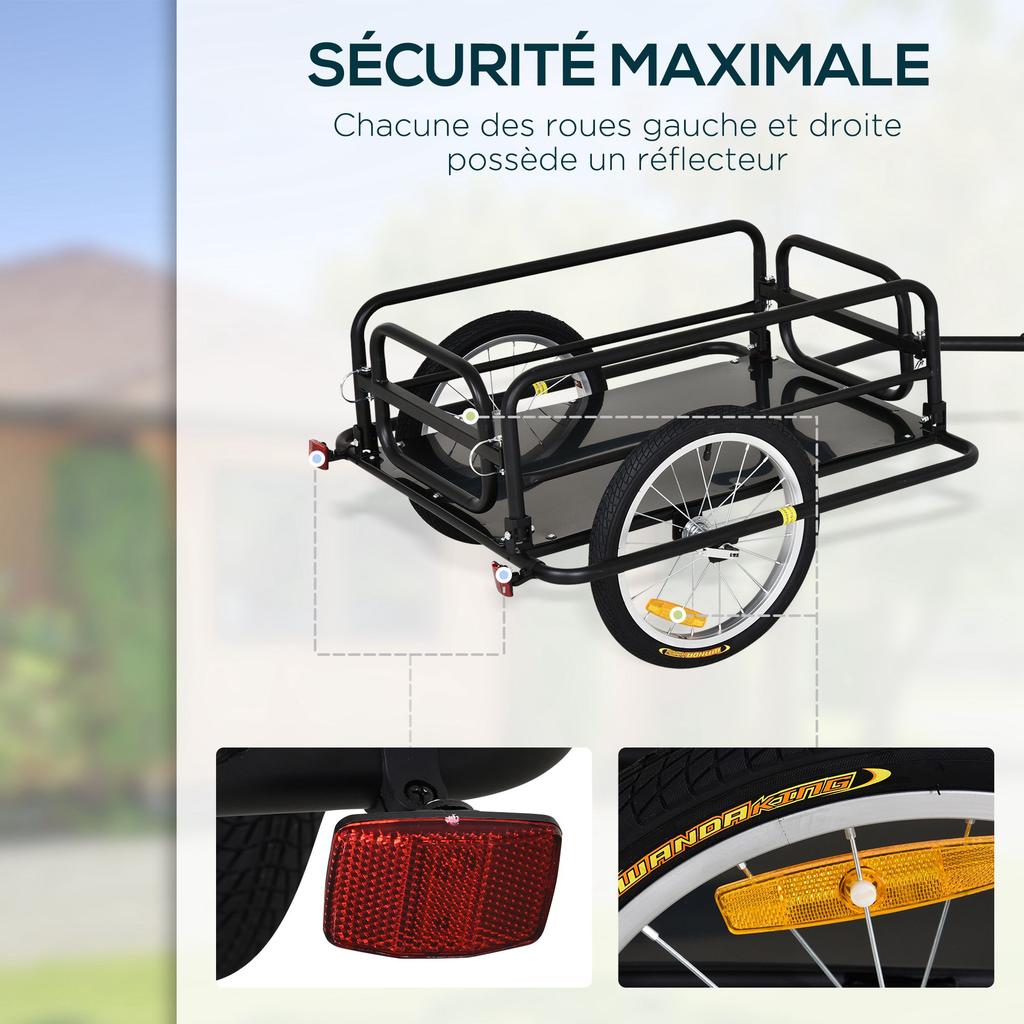 Bicycle Trailer, Transport, 70 L, 139 x 71.5 x 49 cm, Universal Tow Bar, Black Steel