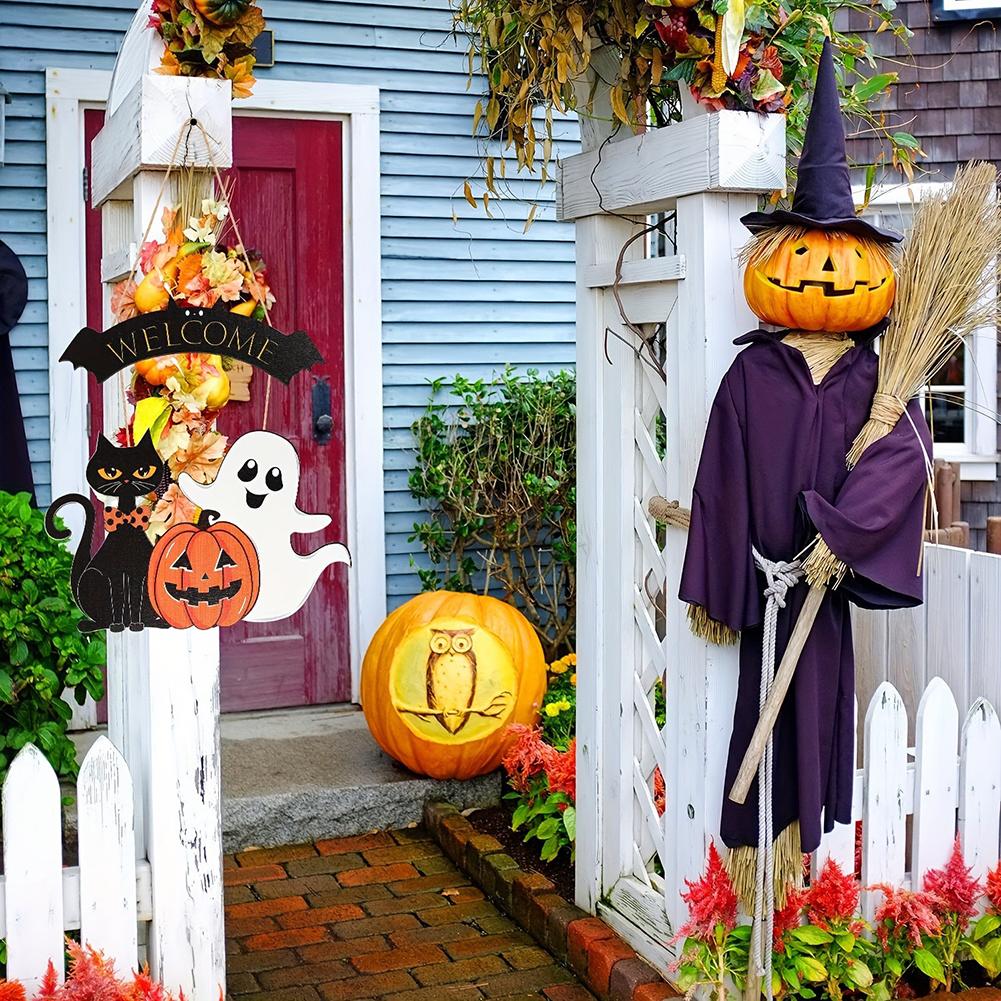Хэллоуин Подвеска на дверь Привидение Тыква Черный кот Милый Праздничный Декор для двери крыльца Создание атмосферы
