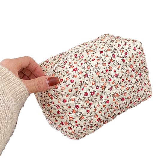 Косметичка с цветочным принтом, большая емкость, на молнии, портативная, многофункциональная, для женщин и девочек, дорожная губная помада, косметический органайзер для туалетных принадлежностей, сумка